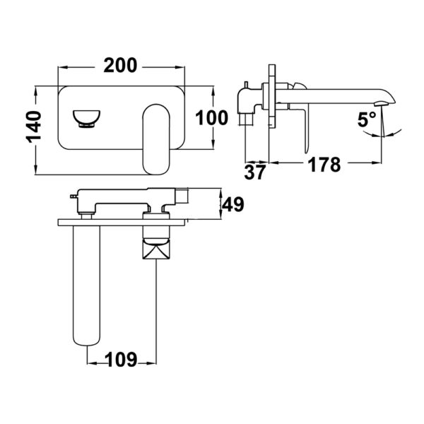 IKON SETO WALL BASIN MIXER 200MM WHITE AND CHROME