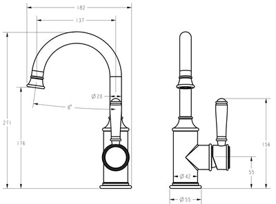 IKON CLASICO GOOSENECK BASIN MIXER 271MM BRUSHED GOLD (CERAMIC HANDLE)