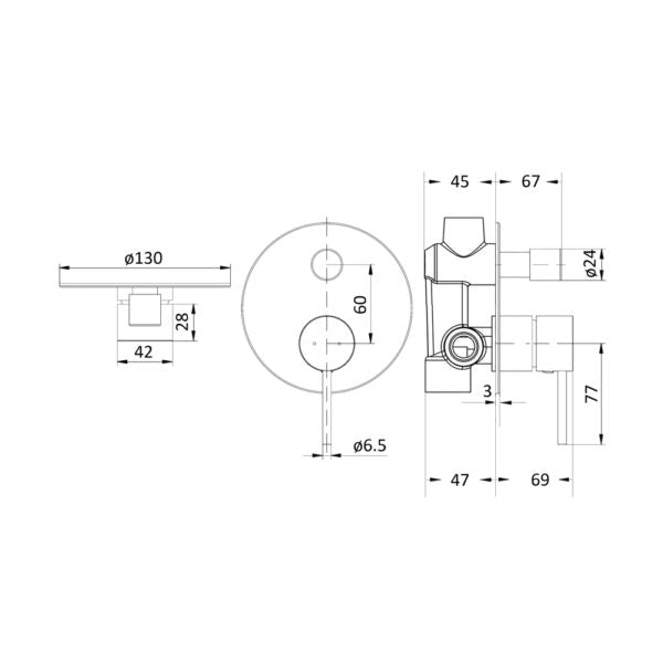 IKON HALI WALL MIXER WITH DIVERTER 130MM MATTE BLACK
