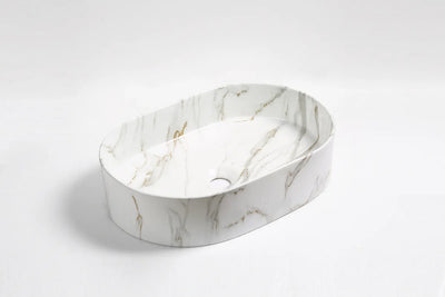 INFINITY ART BASIN CERAMIC MARBLE OVAL MATTE CARRARA 500MM