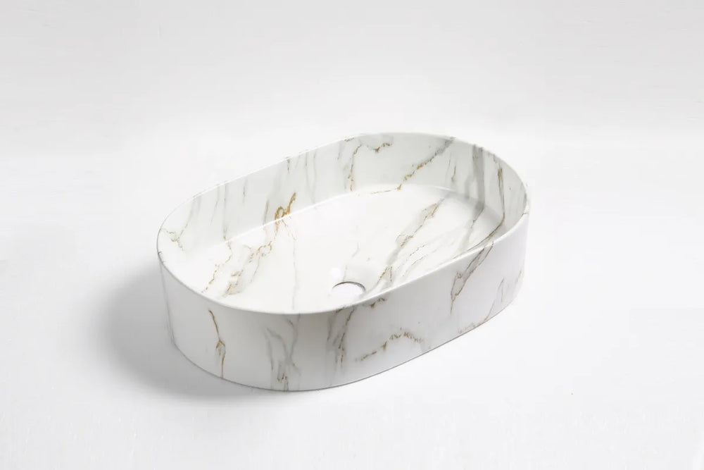 INFINITY ART BASIN CERAMIC MARBLE OVAL MATTE CARRARA 500MM