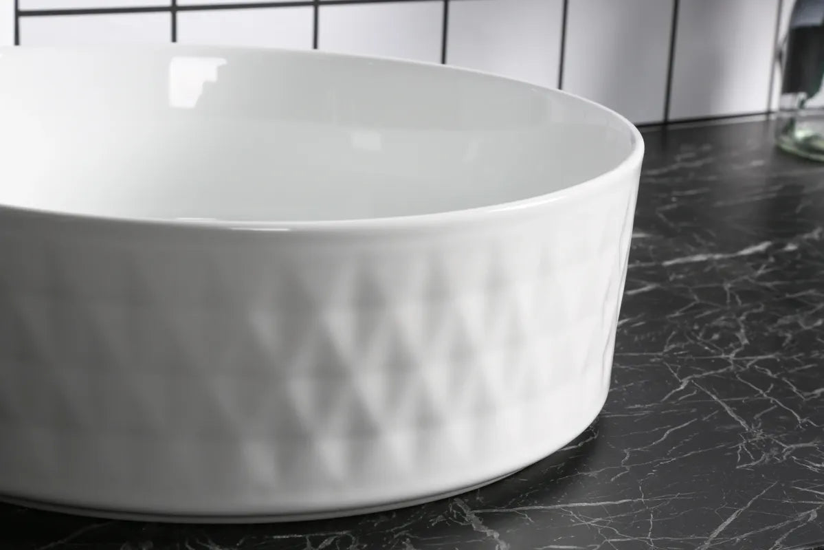 INFINITY CERAMIC BASIN ABOVE COUNTER ROUND GLOSS WHITE 360MM