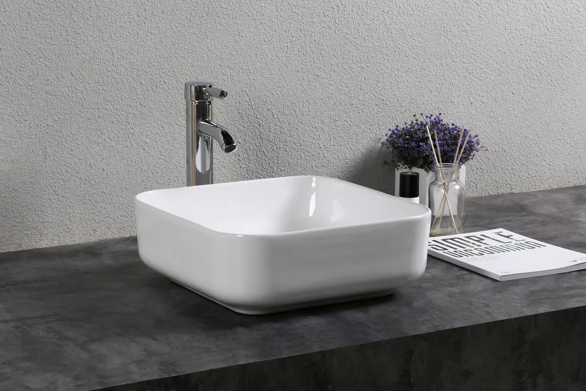 INFINITY CERAMIC BASIN & TOP SQUARE GLOSS WHITE 385MM