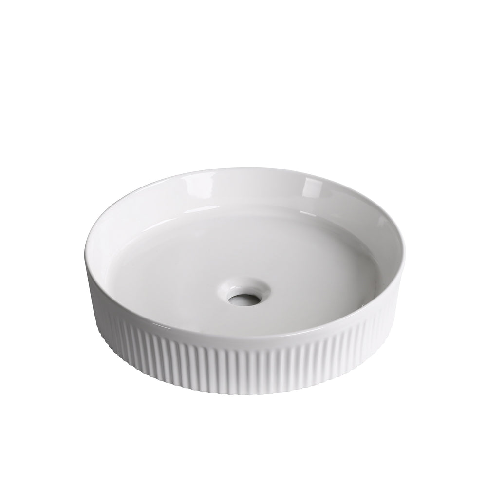 INFINITY ABOVE COUNTER ROUND GLOSS WHITE CERAMIC BASIN 405MM