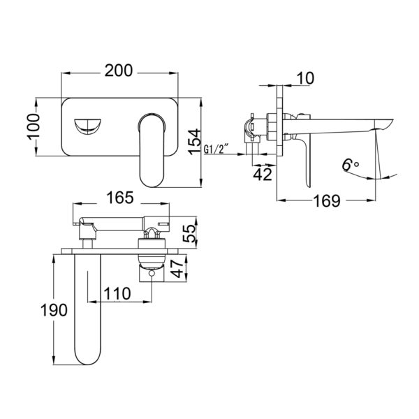 IKON BANDA WALL BASIN MIXER 200MM CHROME