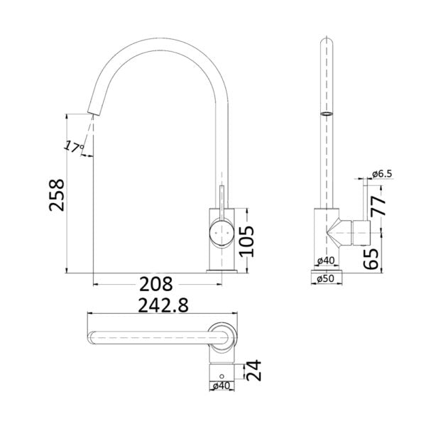 IKON HALI LEAD FREE SINK MIXER 348MM MATTE BLACK