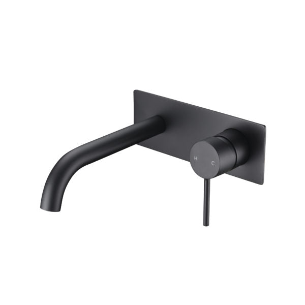 IKON HALI WALL BASIN MIXER WITH CURVE SPOUT 190MM MATTE BLACK