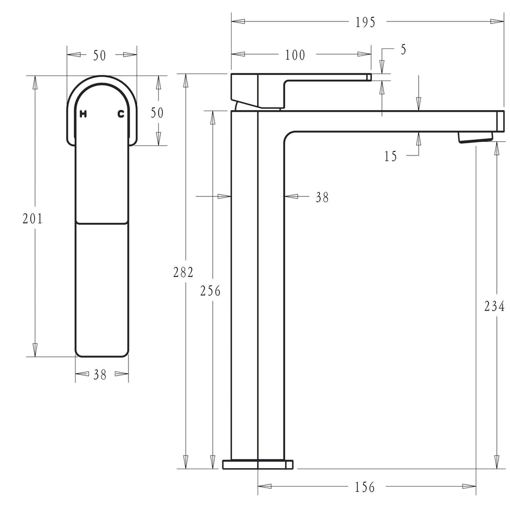 IKON FLORES HIGH RISE BASIN MIXER 282MM MATTE BLACK