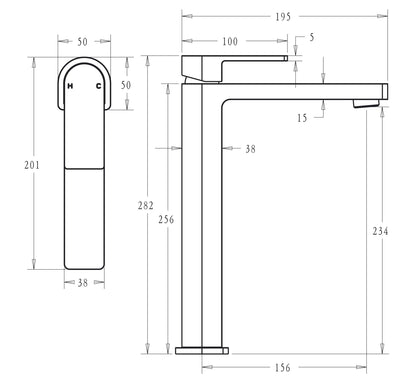 IKON FLORES HIGH RISE BASIN MIXER 282MM MATTE BLACK