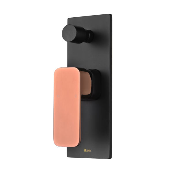 IKON SETO WALL MIXER WITH DIVERTER MATTE BLACK AND ROSE GOLD