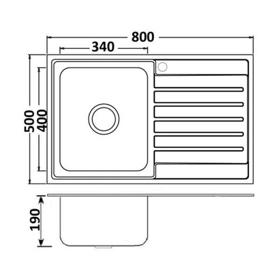 IKON SETO ONE BOWL KITCHEN SINK RHB CHROME 800MM