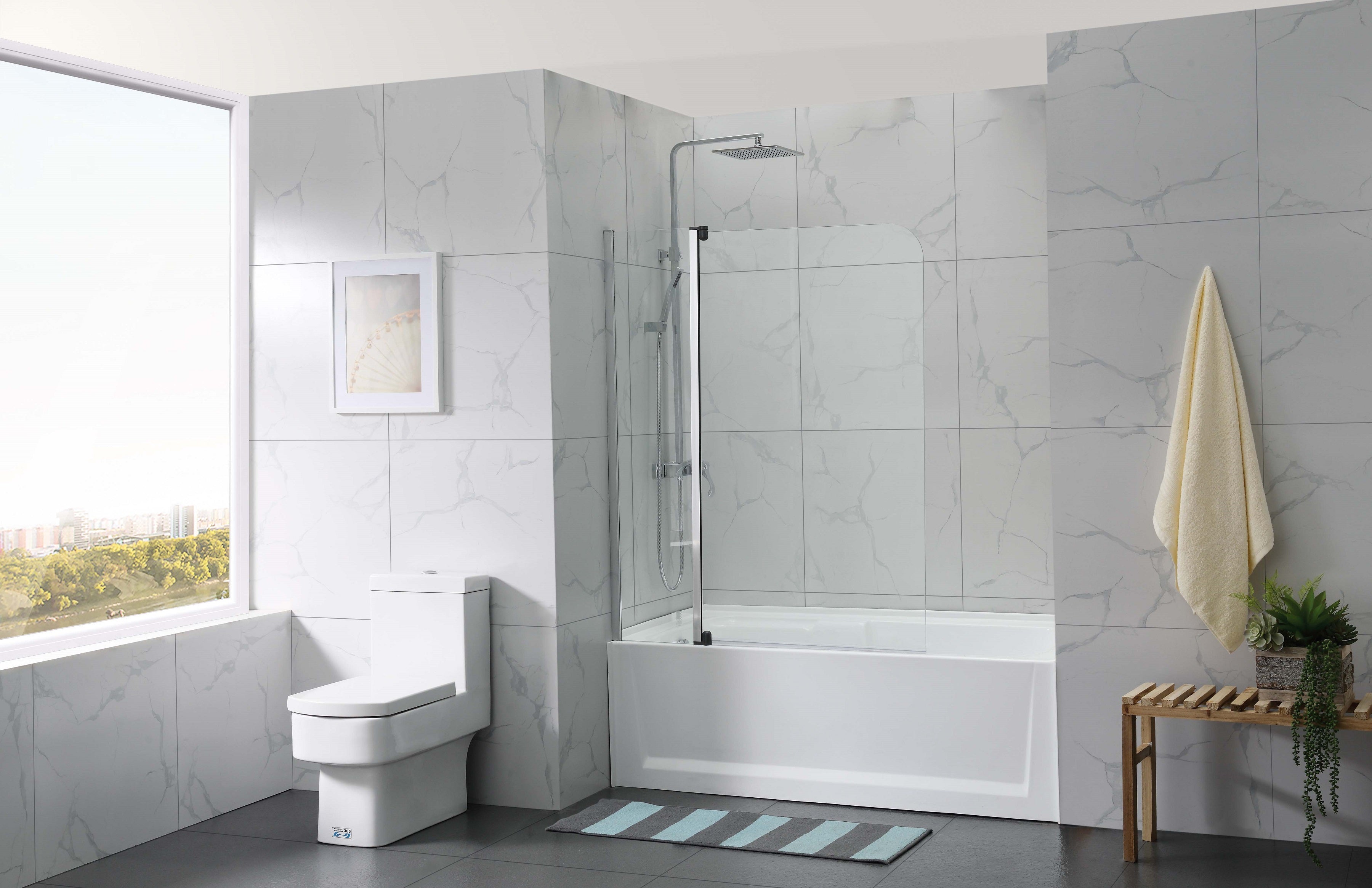 COVEY FRAMELESS DOUBLE SWIVAL PANEL CURVED CORNER BATH SCREEN CHROME