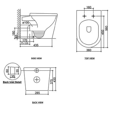 INSPIRE ALZANO RIMLESS TORNADO WALL FACE PAN MATTE WHITE