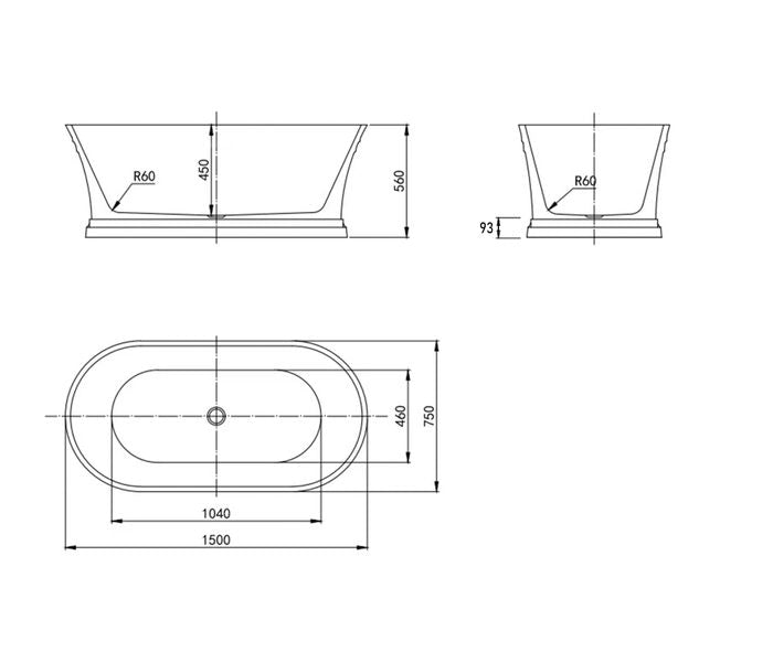 INSPIRE HAMPTON FREESTANDING BATHTUB GLOSS WHITE 1500MM