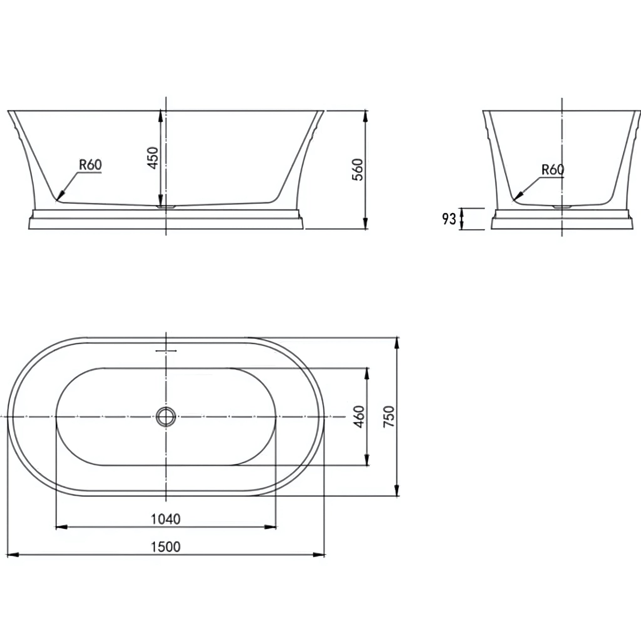 INSPIRE HAMPTON FREESTANDING BATHTUB GLOSS WHITE 1500MM