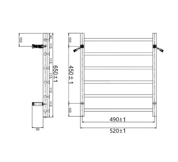INSPIRE HEATED TOWEL RAIL 6 BAR ROUND MATTE BLACK 650MM