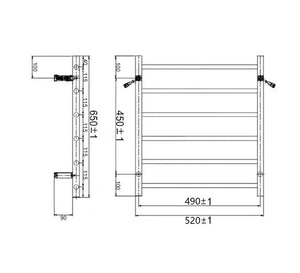 INSPIRE HEATED TOWEL RAIL 6 BAR ROUND BRUSHED GOLD 650MM