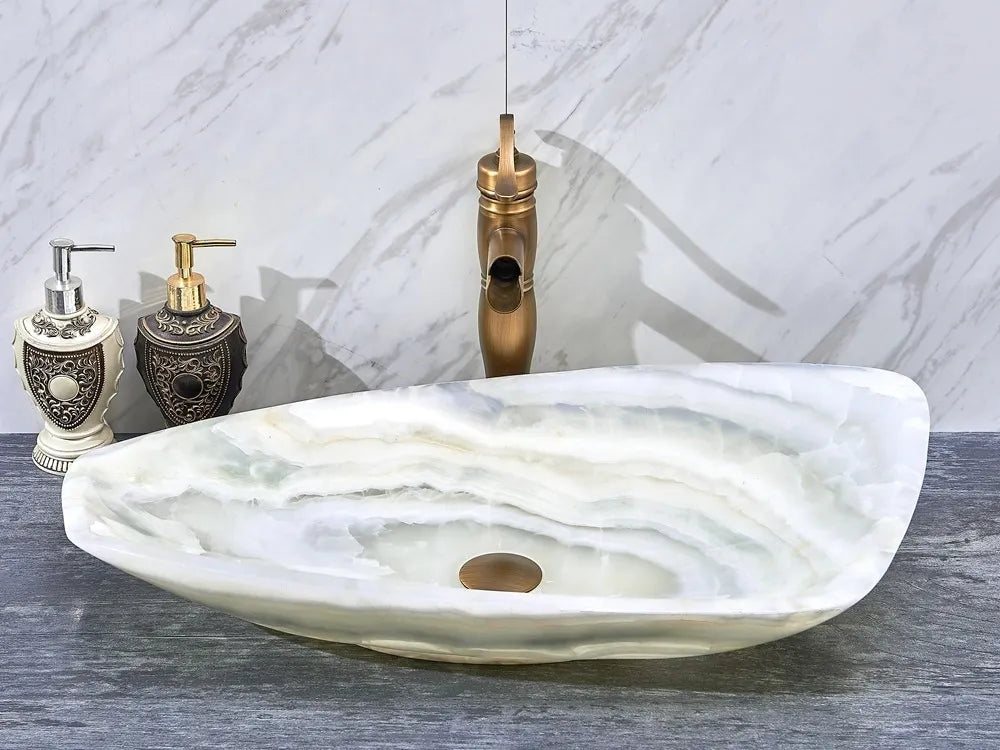 INFINITY ART BASIN NATURE STONE CURVED WHITE ONYX 700MM