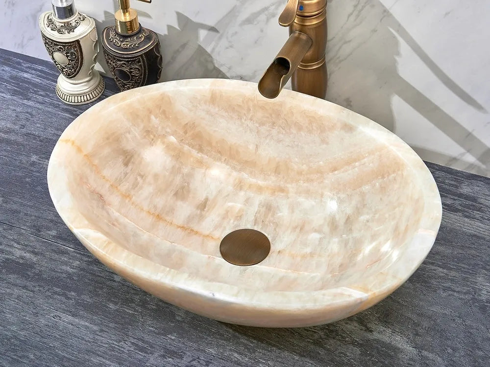 INFINITY ART BASIN NATURE STONE OVAL YELLOW ONYX 480MM