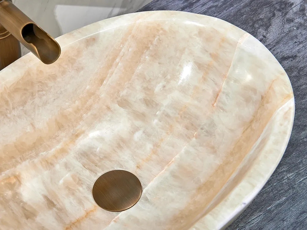 INFINITY ART BASIN NATURE STONE OVAL YELLOW ONYX 480MM