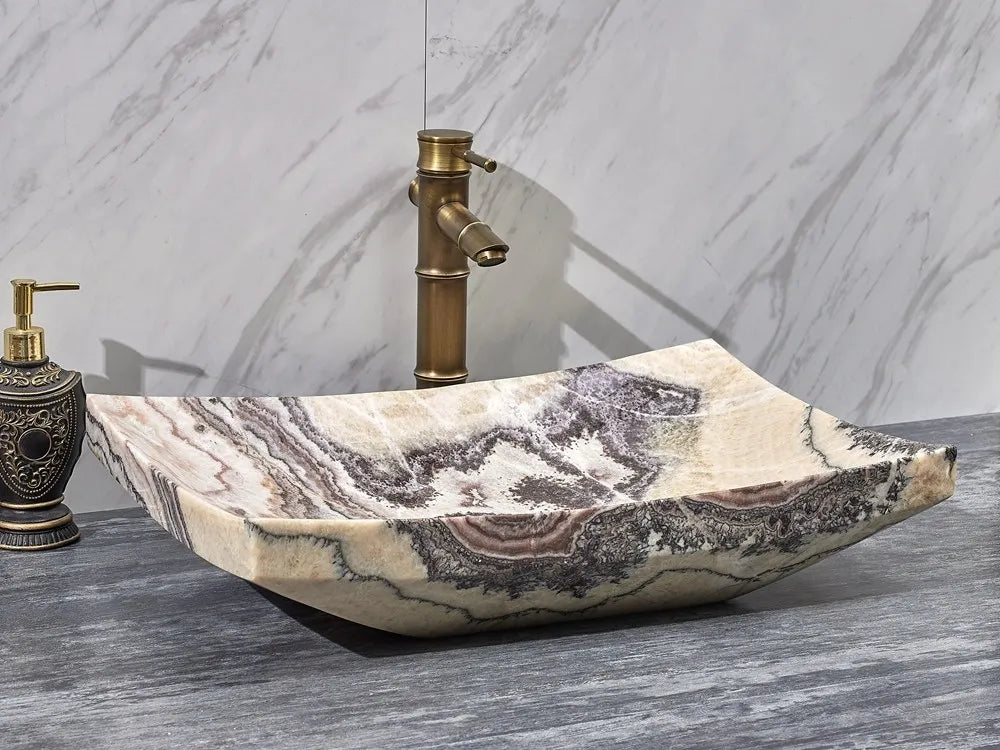 INFINITY ART BASIN NATURE STONE RECTANGULAR PURPLE ONYX 550MM