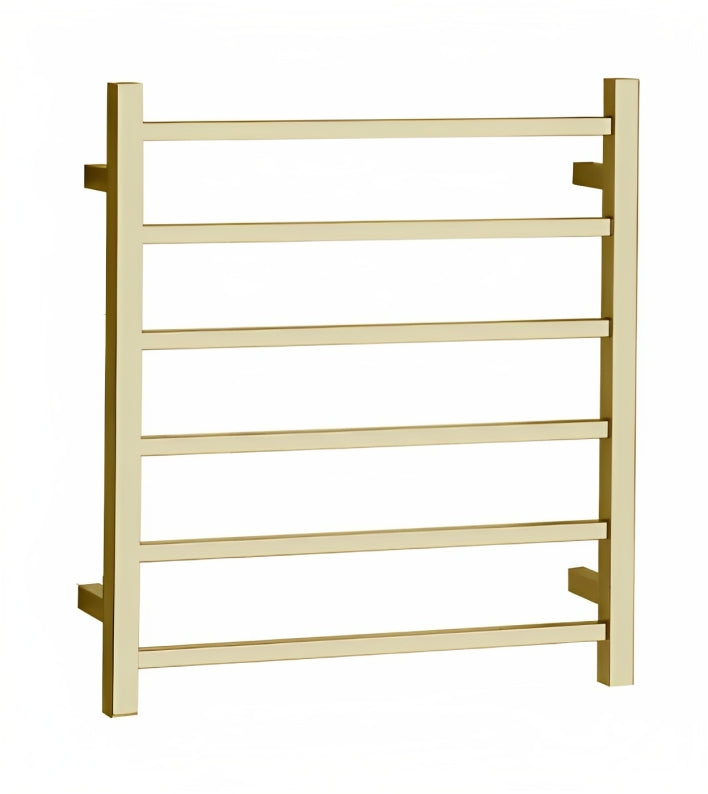 INSPIRE HEATED TOWEL RAIL 6 BAR SQUARE BRUSHED GOLD 680MM