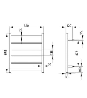 INSPIRE HEATED TOWEL RAIL 6 BAR SQUARE BRUSHED GOLD 680MM