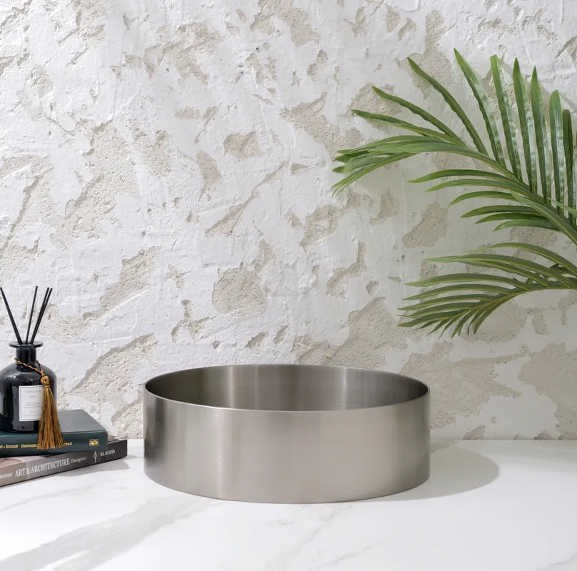 INFINITY HANDMADE BASIN STAINLESS STEEL ROUND BRUSHED NICKEL 380MM