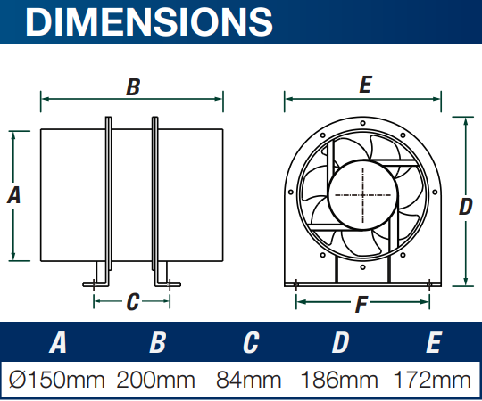 VENTAIR INLINE AXIAL EXHAUST FAN BLACK (AVAILABLE IN 100MM AND 150MM)