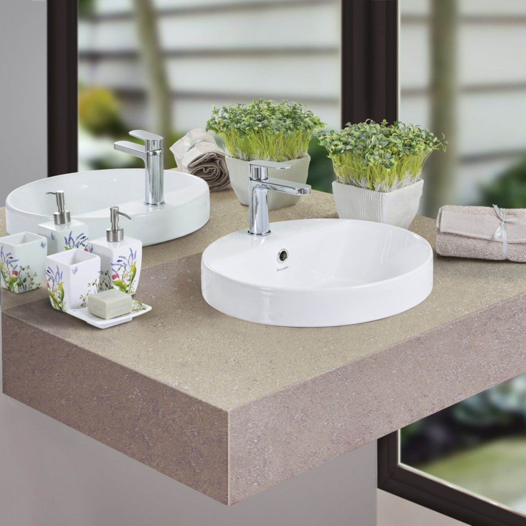 JOHNSON SUISSE GEMELLI OVAL SEMI-INSET BASINS WHITE 450MM