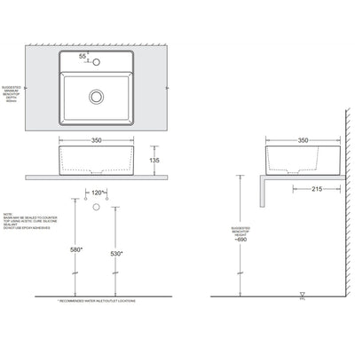 JOHNSON SUISSE VENEZIA SQUARE 1TH COUNTER TOP BASINS BLACK 350MM