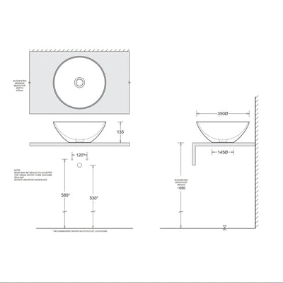 JOHNSON SUISSE VENEZIA ROUND BOWL COUNTER TOP BASINS WHITE 350MM
