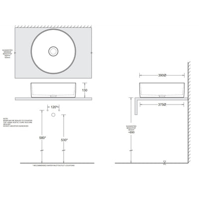 JOHNSON SUISSE VENEZIA ROUND COUNTER TOP BASINS ASH 390MM