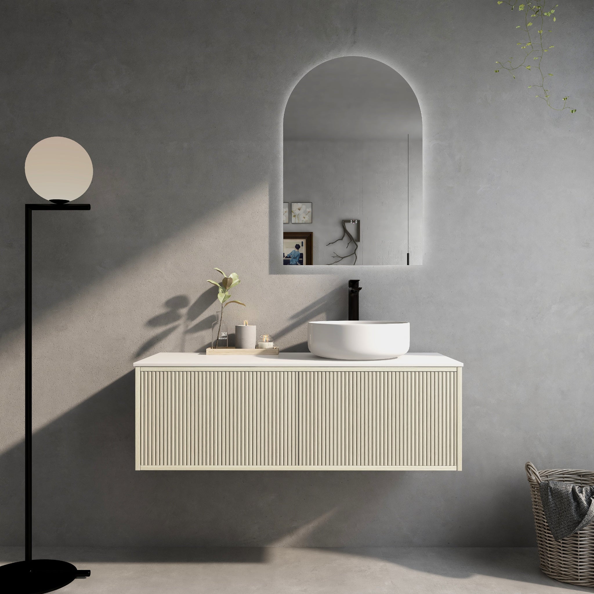 CETO BELLEVUE COASTAL OAK 1200MM SINGLE BOWL WALL HUNG VANITY (AVAILABLE IN LEFT AND RIGHT HAND DRAWER)