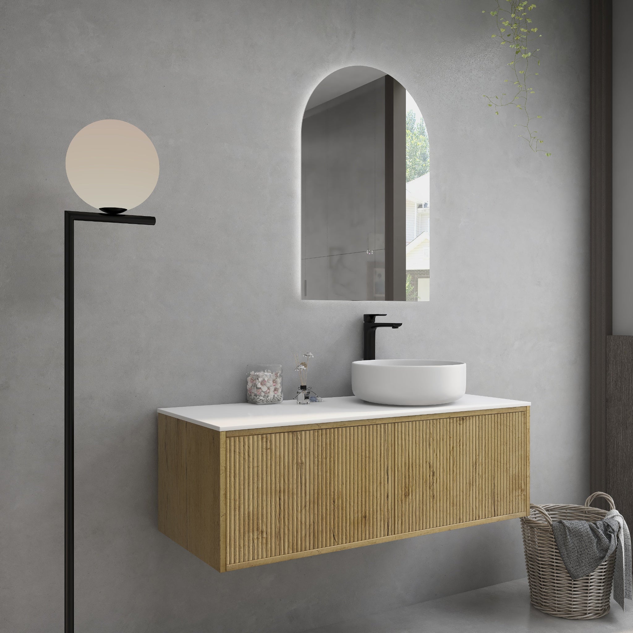 CETO BELLEVUE PRIME OAK 1200MM SINGLE BOWL WALL HUNG VANITY AVAILABLE IN LEFT AND RIGHT HAND DRAWER