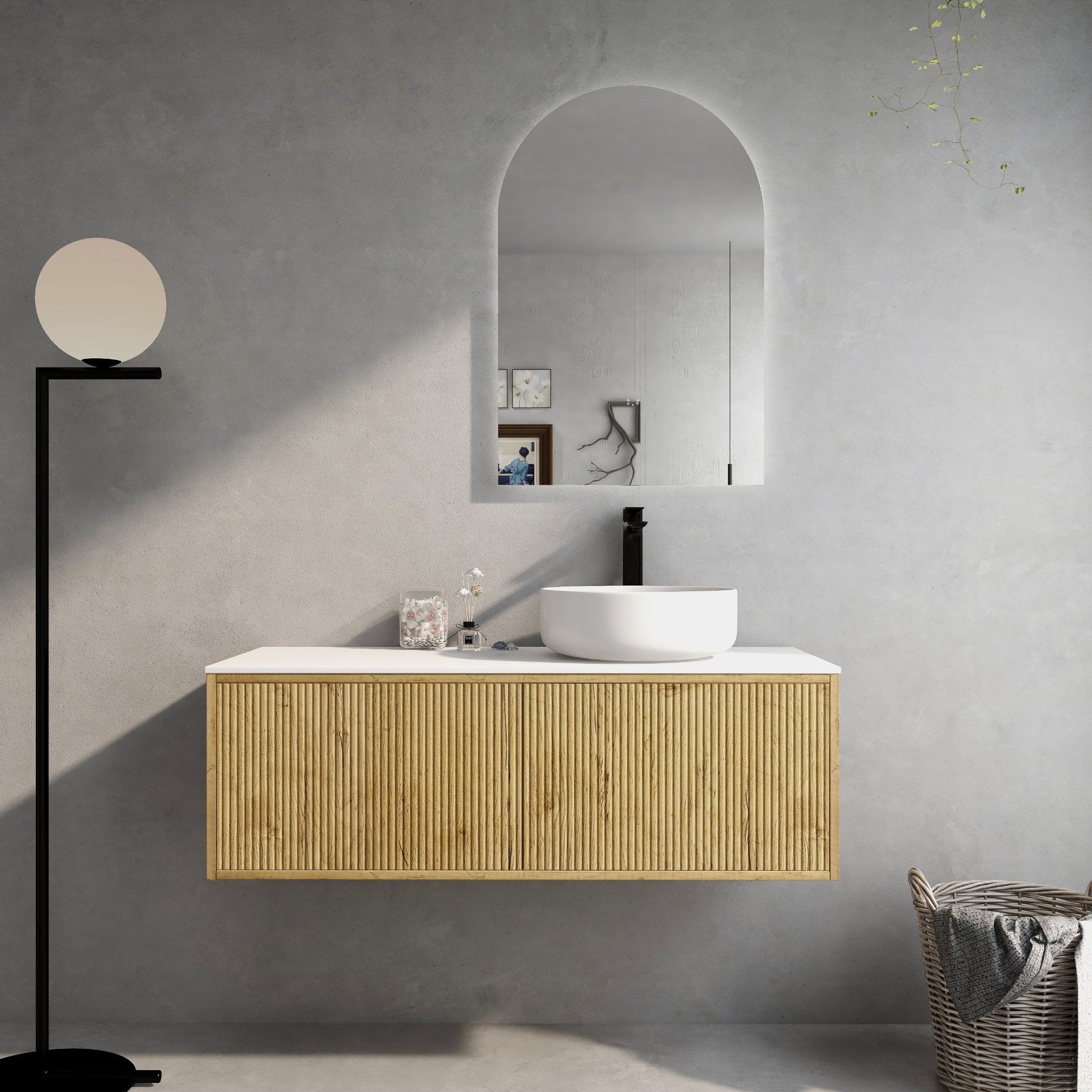 CETO BELLEVUE PRIME OAK 1200MM SINGLE BOWL WALL HUNG VANITY AVAILABLE IN LEFT AND RIGHT HAND DRAWER