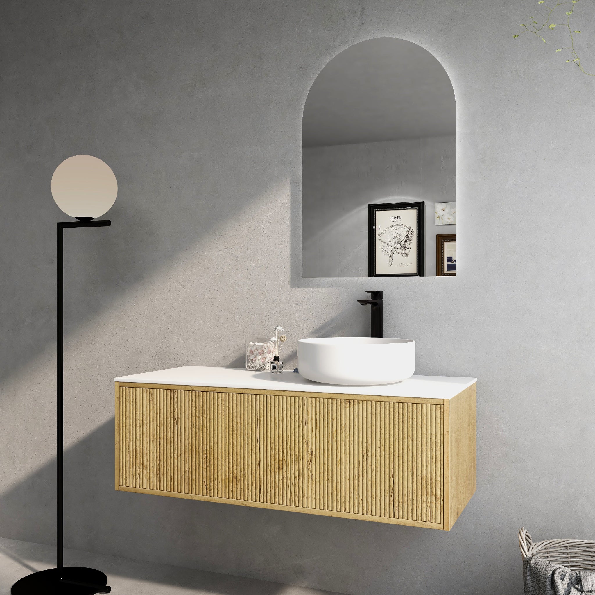 CETO BELLEVUE PRIME OAK 1200MM SINGLE BOWL WALL HUNG VANITY AVAILABLE IN LEFT AND RIGHT HAND DRAWER