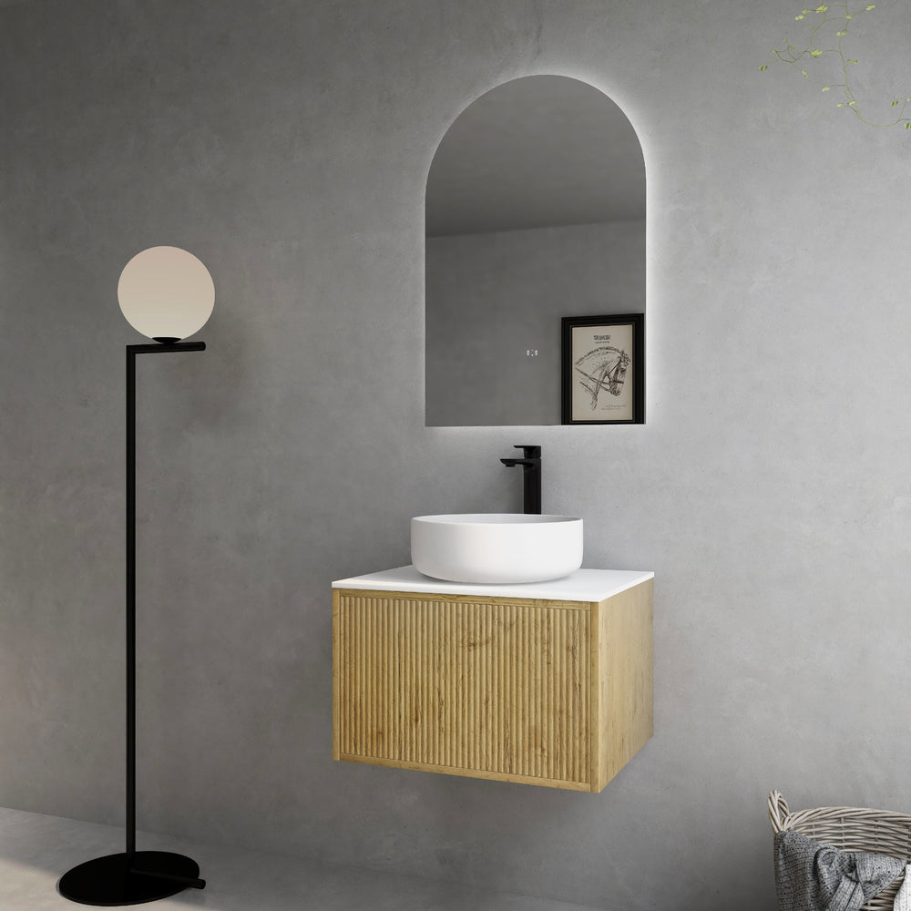CETO BELLEVUE PRIME OAK 600MM SINGLE BOWL WALL HUNG VANITY