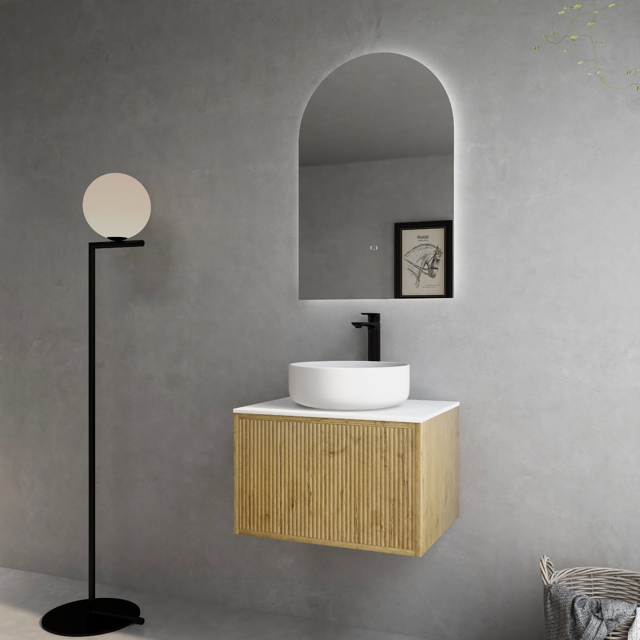 CETO BELLEVUE PRIME OAK 600MM SINGLE BOWL WALL HUNG VANITY