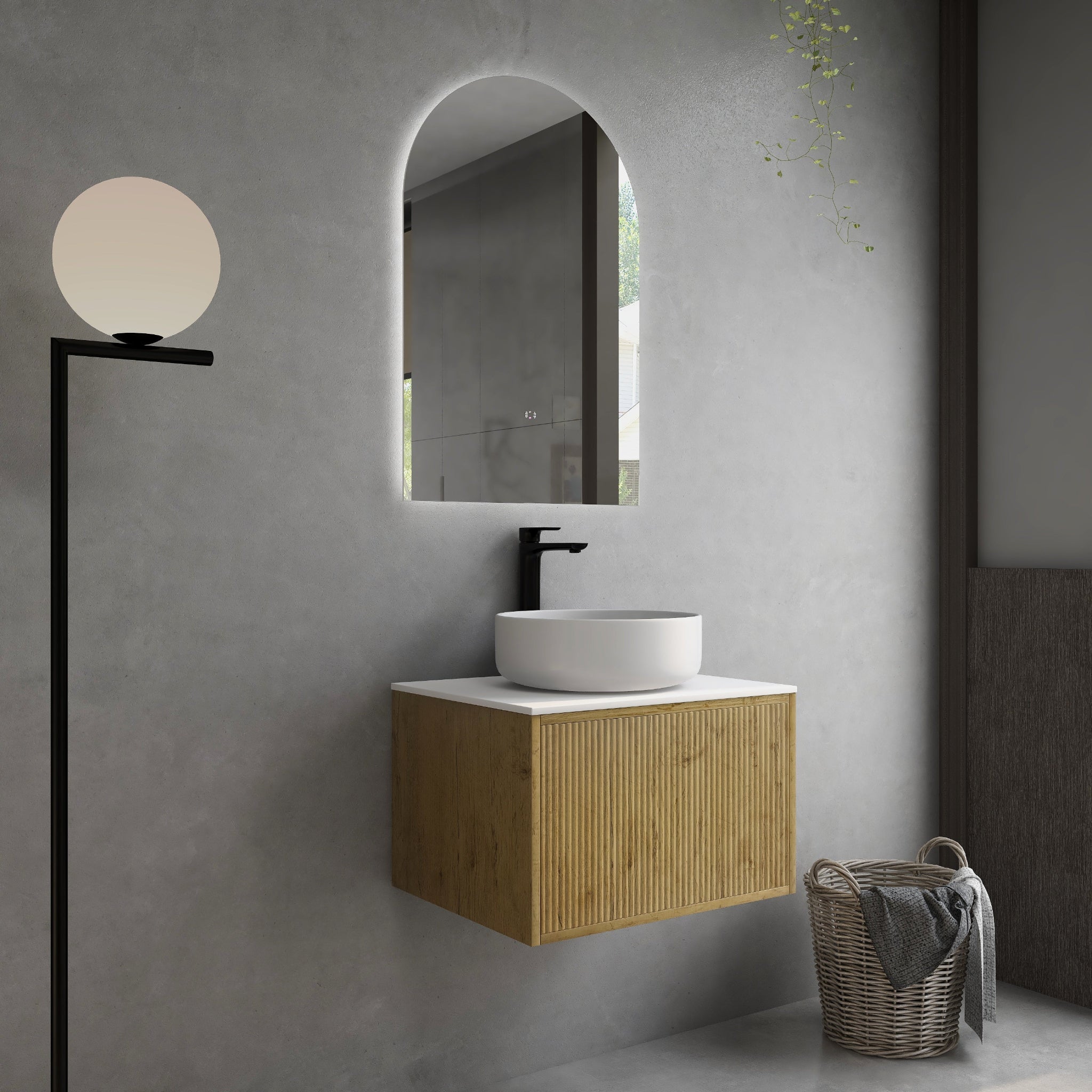 CETO BELLEVUE PRIME OAK 600MM SINGLE BOWL WALL HUNG VANITY