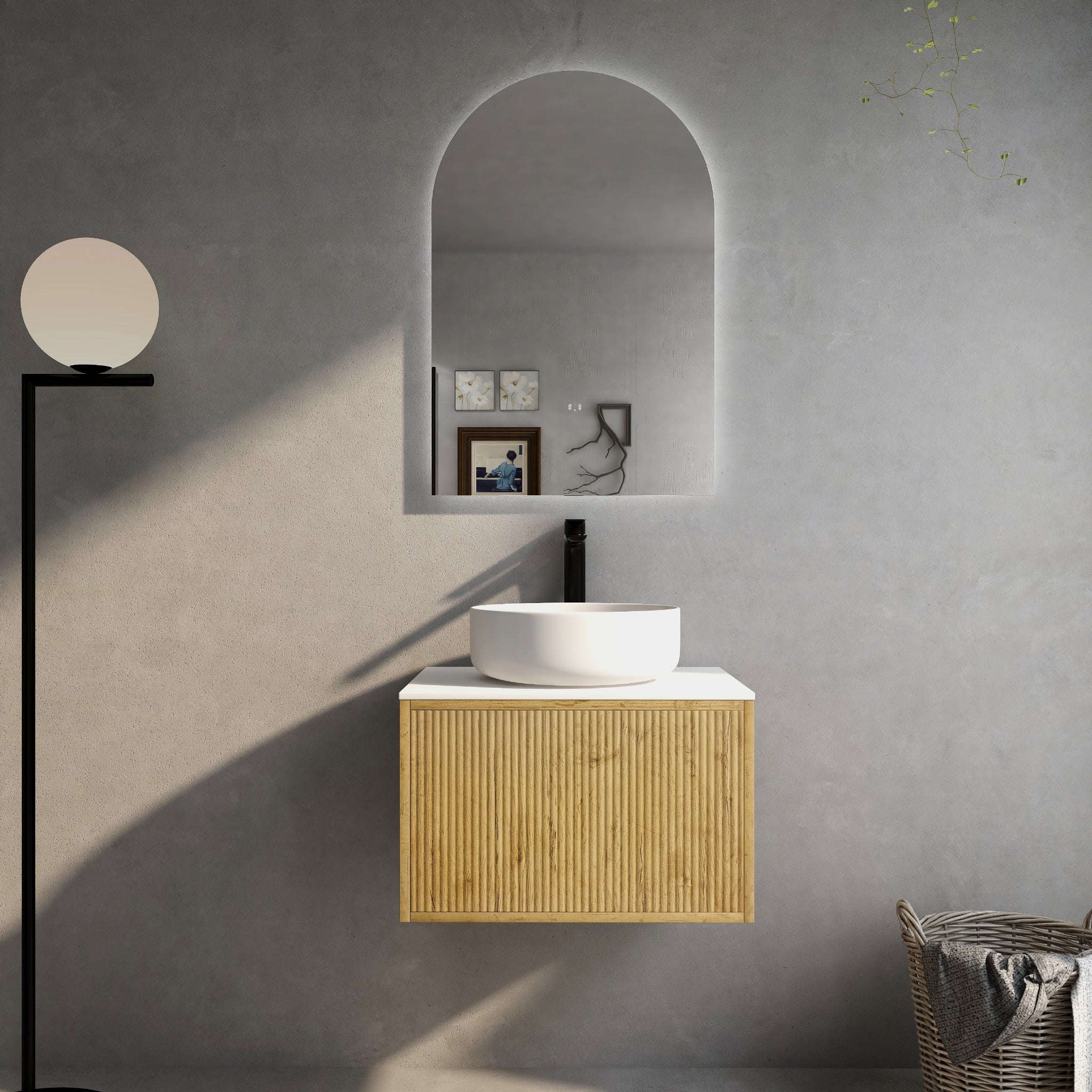 CETO BELLEVUE PRIME OAK 600MM SINGLE BOWL WALL HUNG VANITY