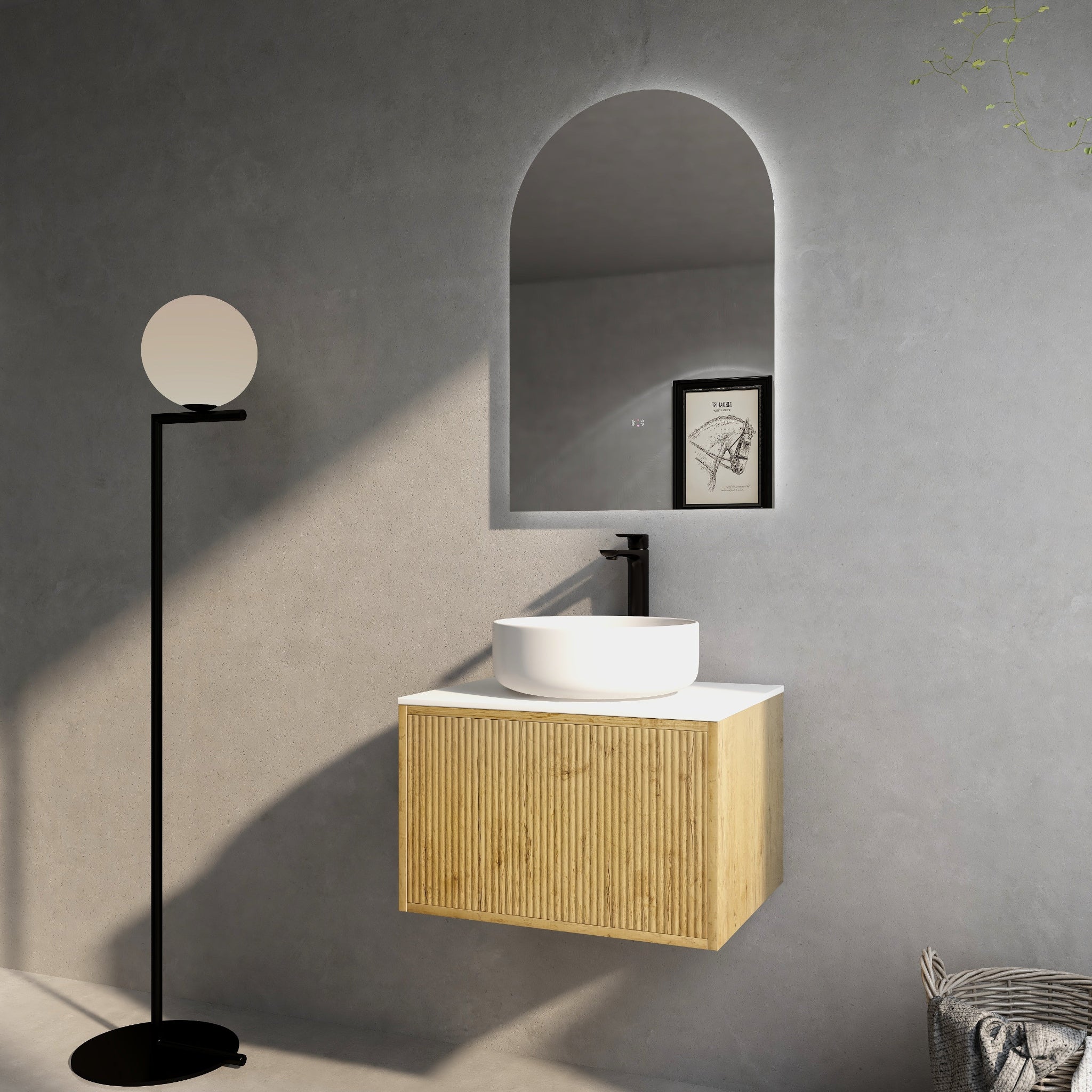 CETO BELLEVUE PRIME OAK 600MM SINGLE BOWL WALL HUNG VANITY
