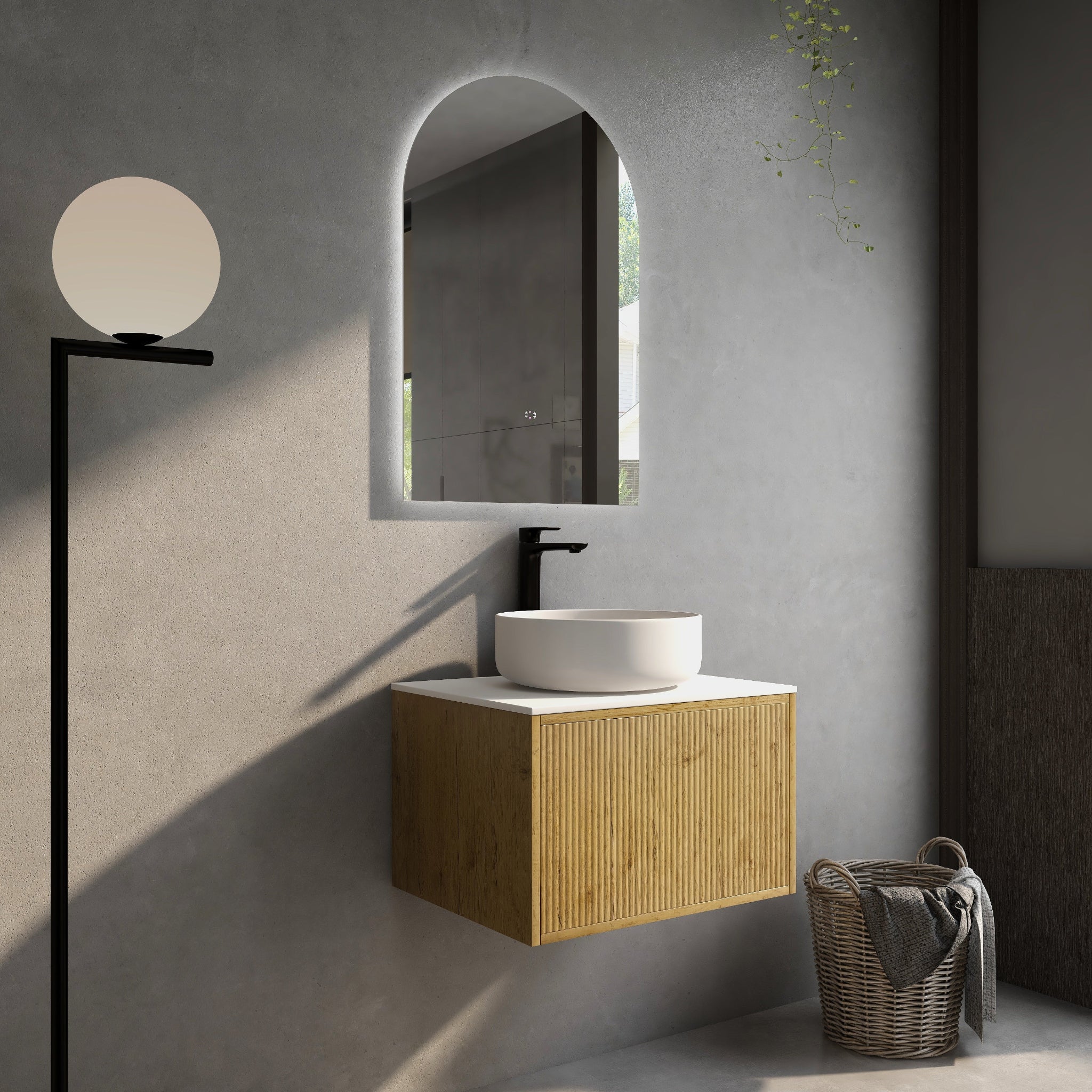 CETO BELLEVUE PRIME OAK 600MM SINGLE BOWL WALL HUNG VANITY