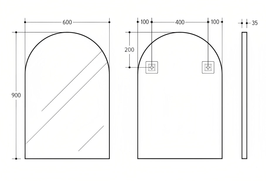 POSEIDON OLIVIA BLACK FRAMED ARCH MIRROR 600X900MM