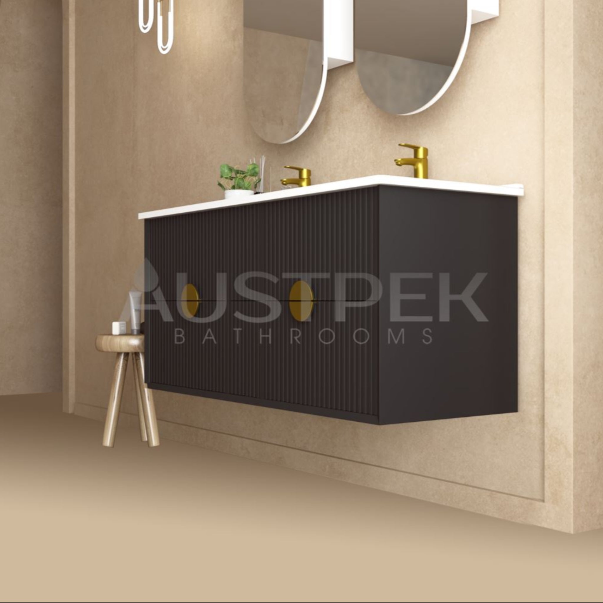 INFINITY KINGO MATTE BLACK 1200MM DOUBLE BOWL WALL HUNG VANITY