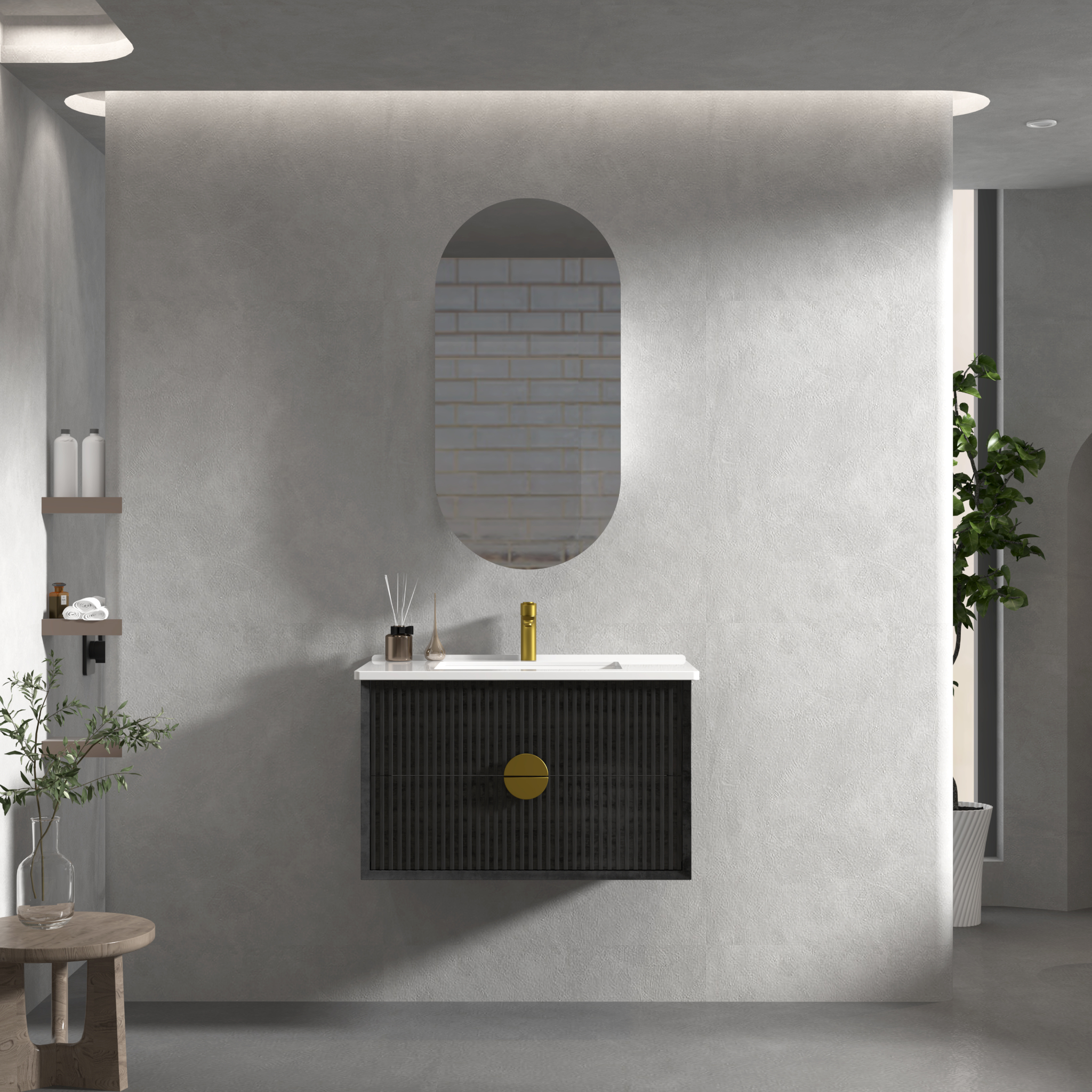 INFINITY KINGO MATTE BLACK 750MM SINGLE BOWL WALL HUNG VANITY