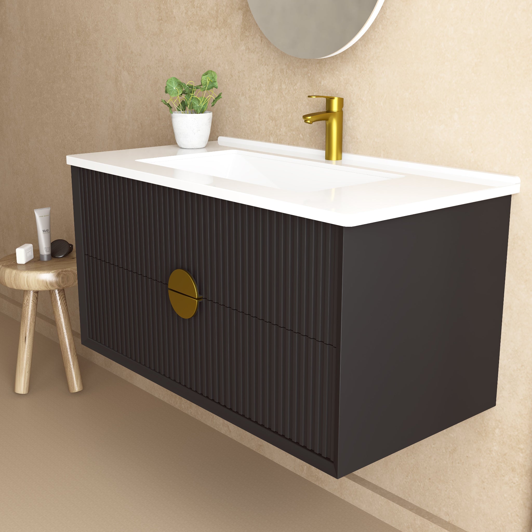 INFINITY KINGO MATTE BLACK 900MM SINGLE BOWL WALL HUNG VANITY