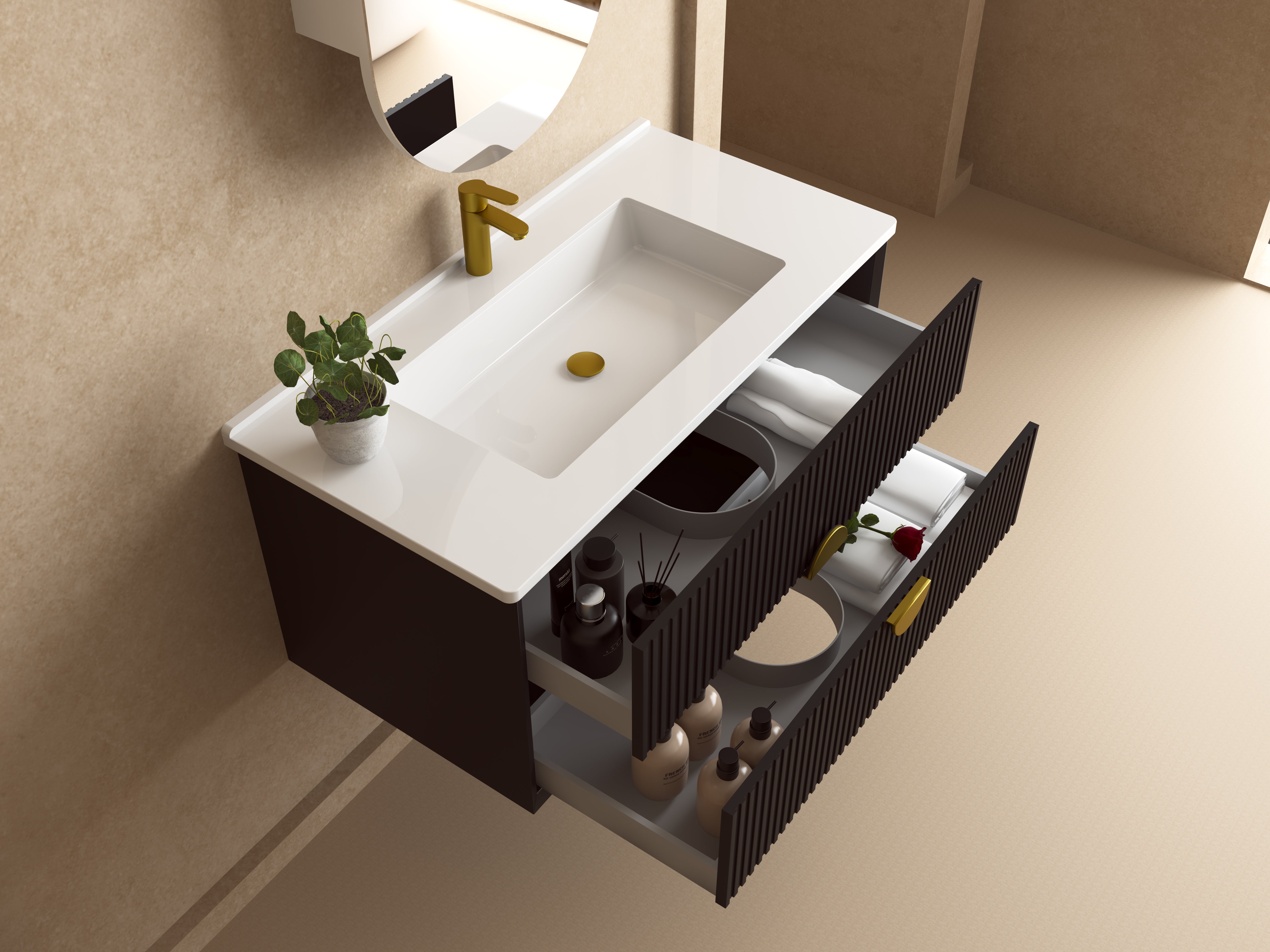 INFINITY KINGO MATTE BLACK 900MM SINGLE BOWL WALL HUNG VANITY