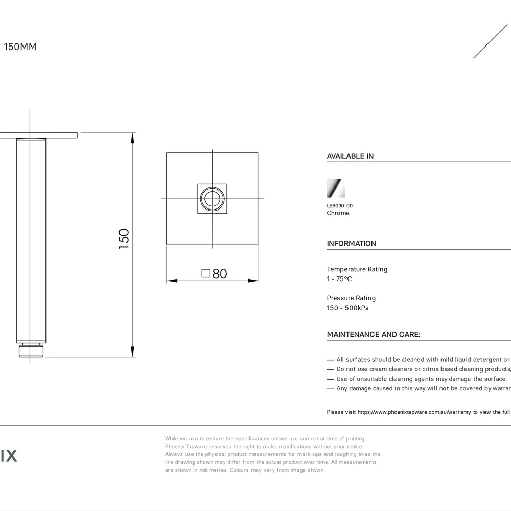 PHOENIX LEXI CEILING ARM 150MM CHROME