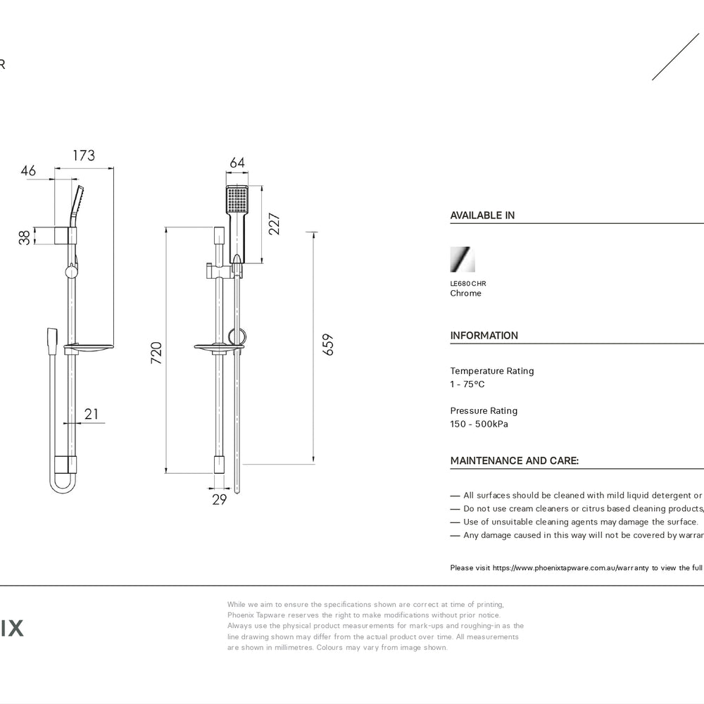 PHOENIX LEXI RAIL SHOWER CHROME